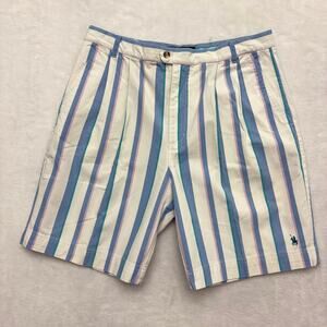 Vintage Knights of The Round Table Pleated Pastel Vertical Striped Shorts 38